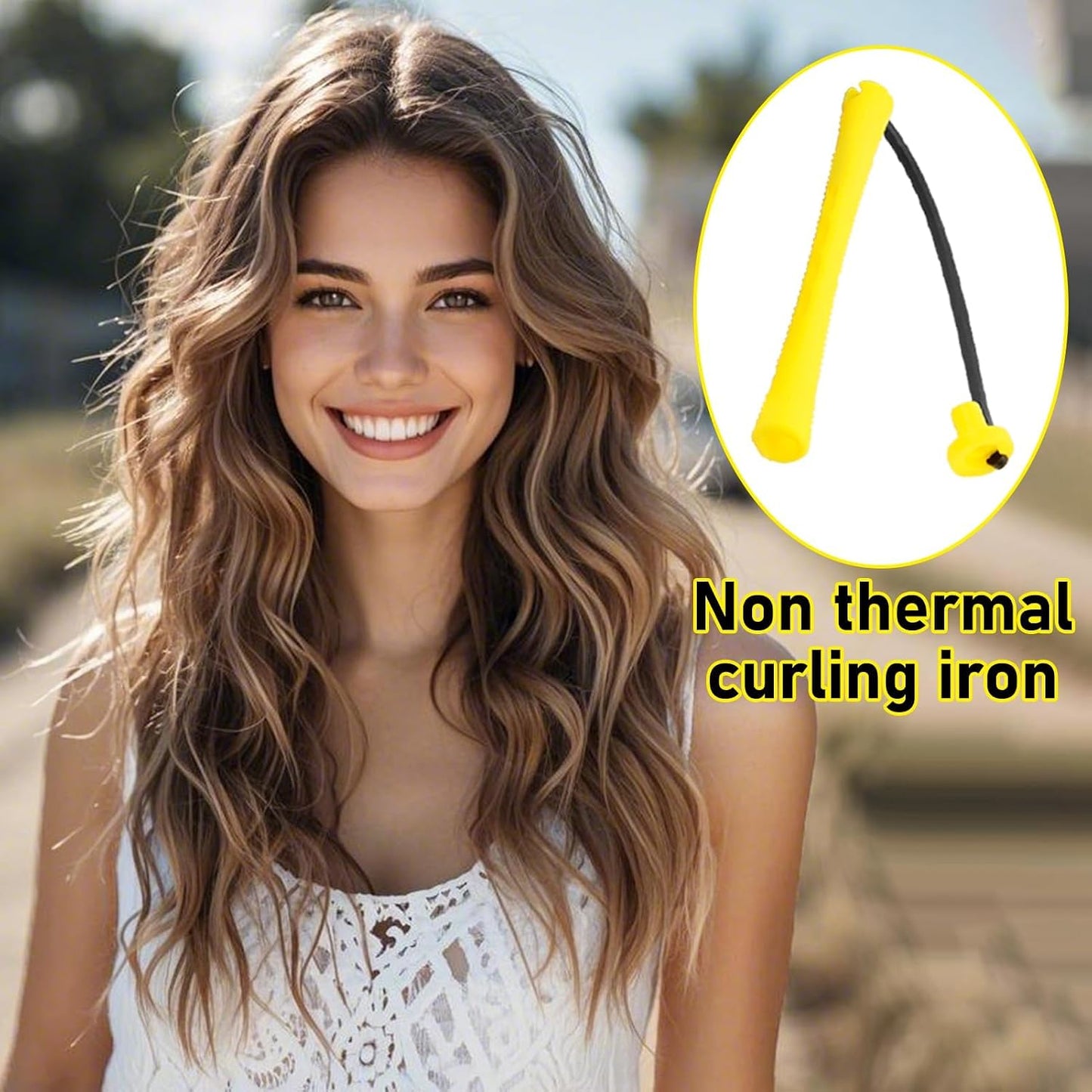Small Perm Rods for Long Hair - 48 Pcs Heatless Curling Rollers with Rat Tail Combs | Yellow 0.28 x 3.23 Inch