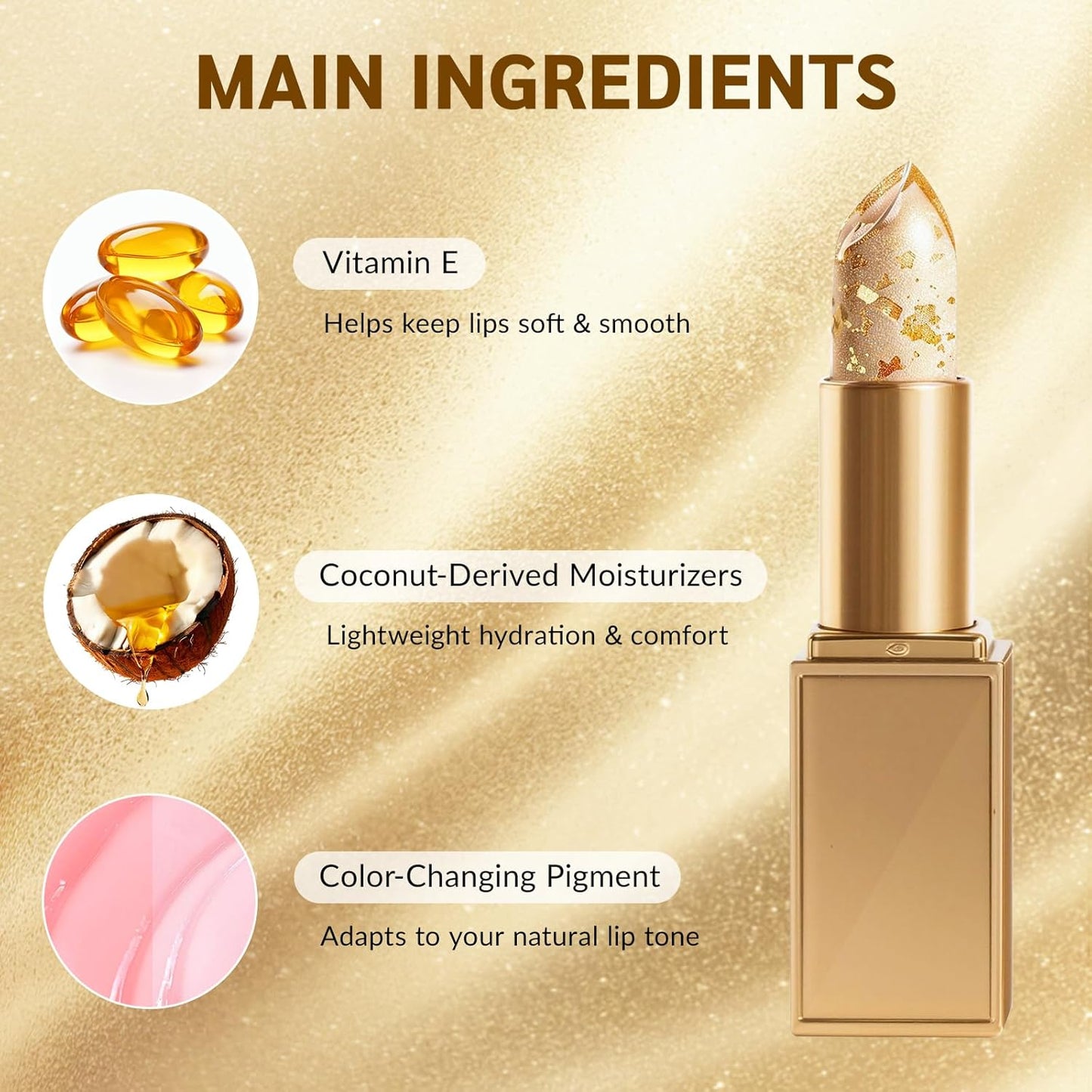 Color-Changing pH Lipstick - Long-Lasting, Transfer-Proof & Nourishing | Moisturizing Balm with Clear Gold Foil