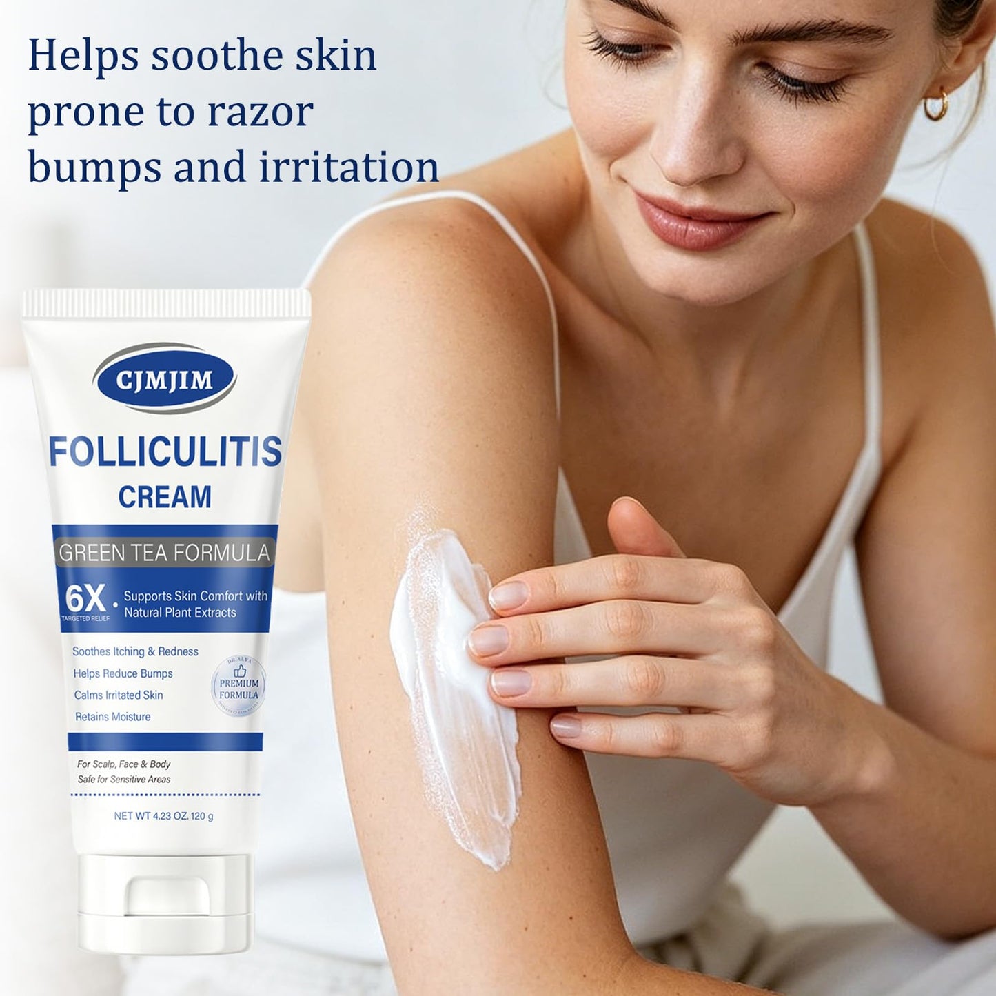 Folliculitis Care Cream for Body & Scalp - Formula for Razor Bumps, Ingrown Hairs & Skin Bumps on Face, Butt, Back - 120g (02)