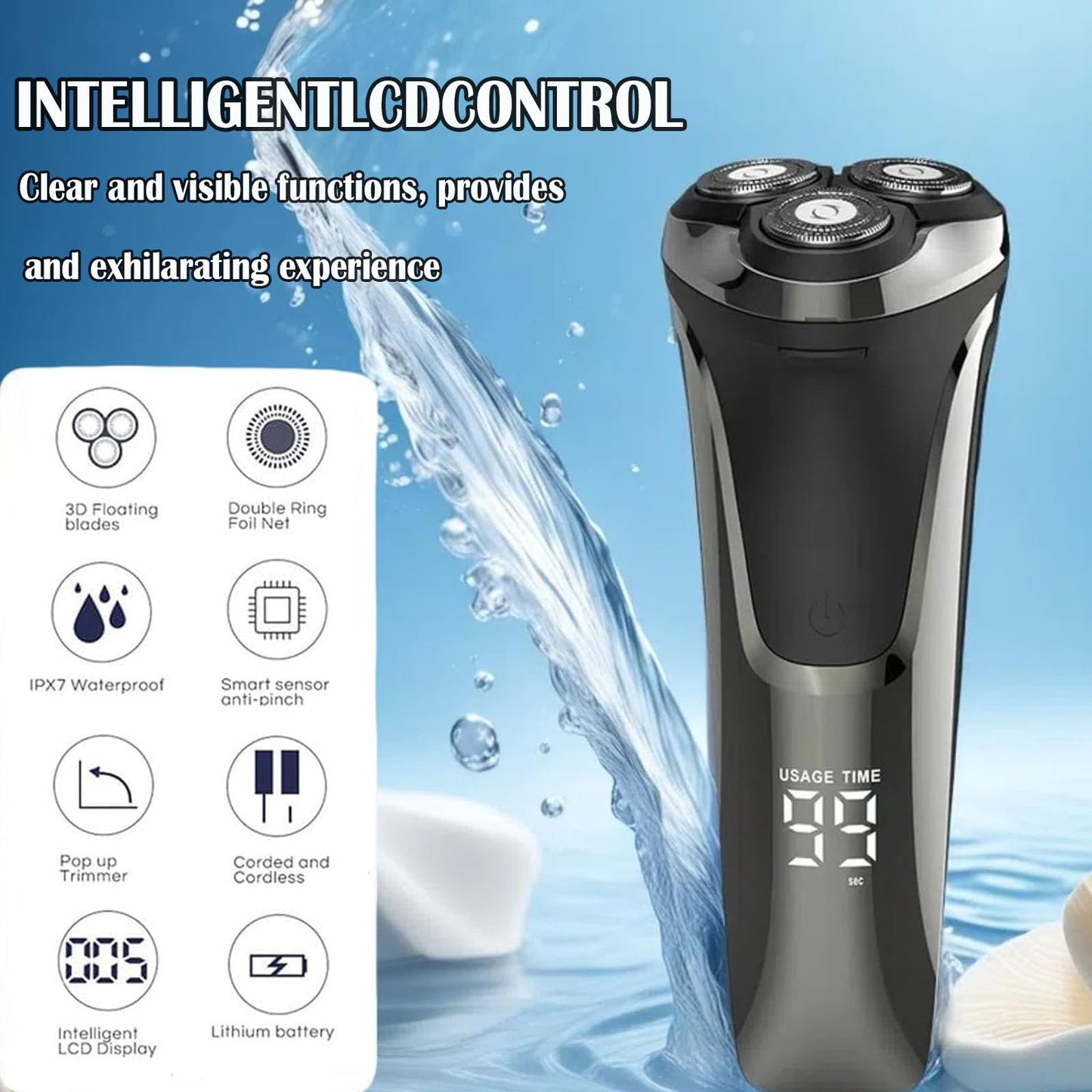 Snapbuy Electric Razor for Men,Snapbuy Razor,Electric Shavers for Men,4D Floating Head Rotary Shaver,Electri c Shaver with LCD Display & Quiet Motor, IPX7 Waterproof,Fast Charging(Black)