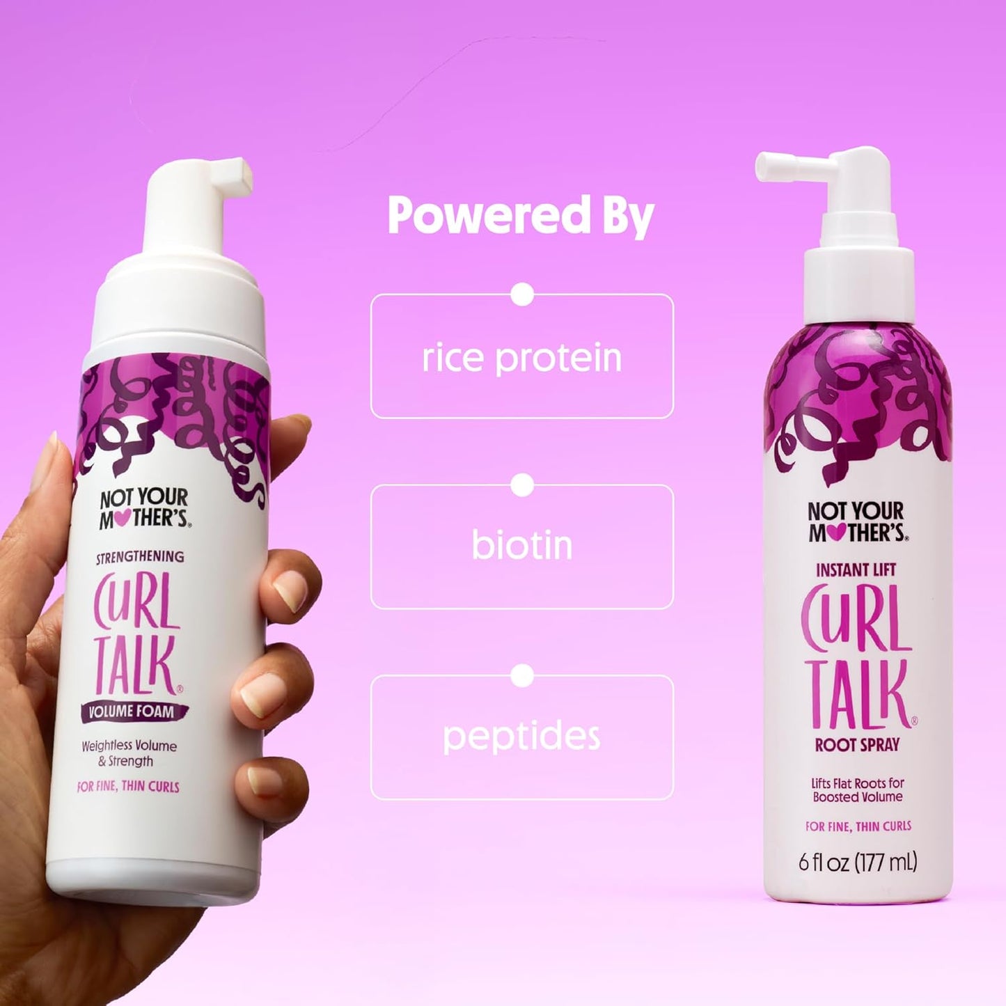 Not Your Mother's Curl Talk Root Hair Spray & Volume Foam - Biotin & Peptides for Curly Hair (2-Pack)