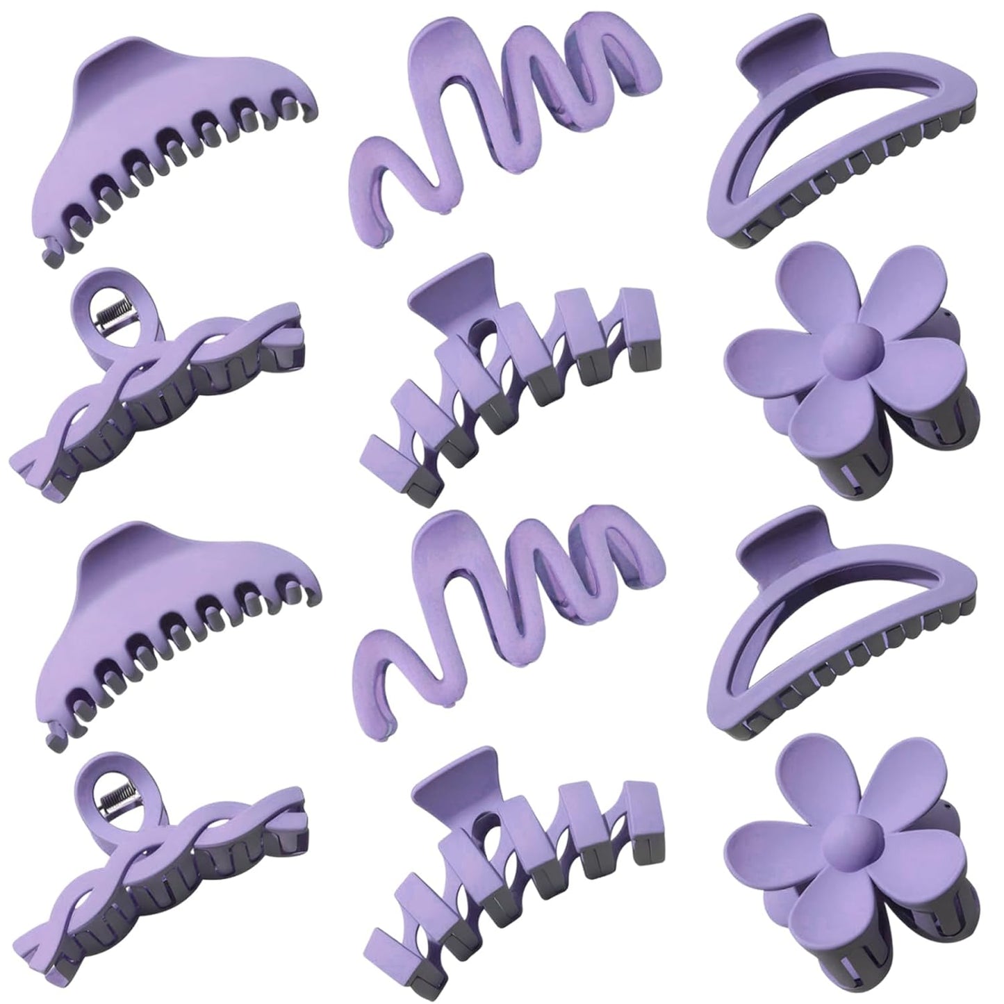 Claw Clips for Women - 12 Pcs Non-Slip Large Jaw Hair Clips | Multi-Shape Black Accessories for Thick & Curly Hair