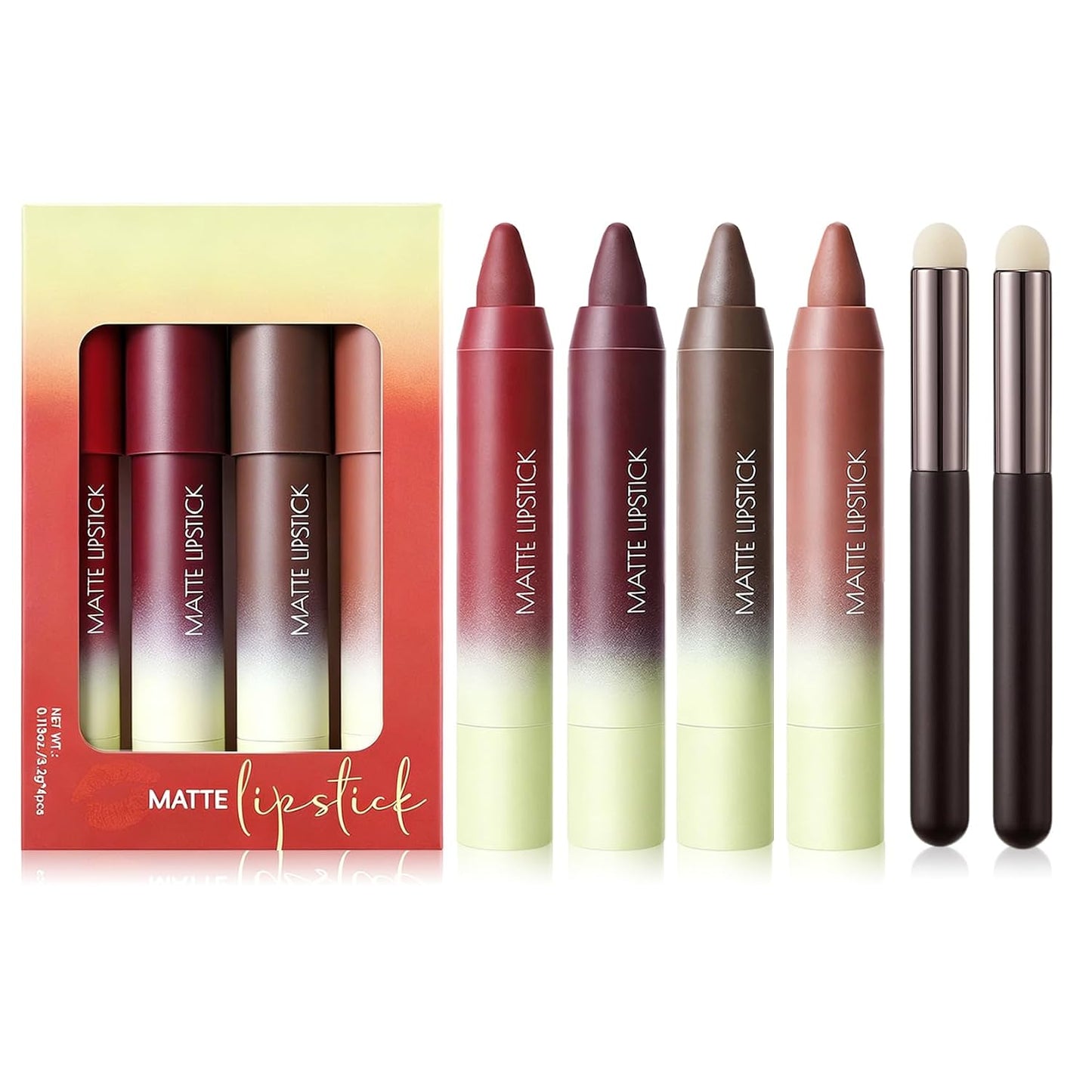 Matte Lip Crayon - 2-in-1 Nude Lipstick & Lip Liner with Brush | Long-Lasting, Waterproof, Vegan