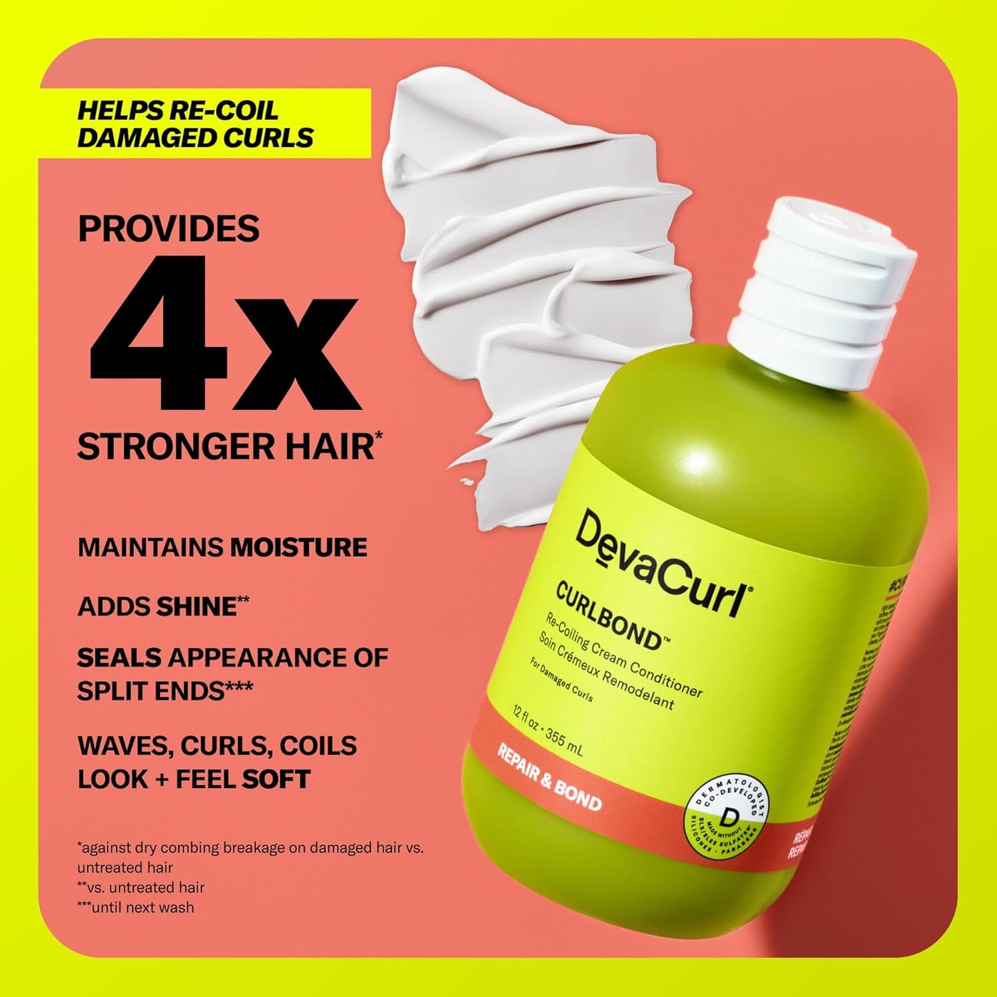 DevaCurl CurlBond Re-Coiling Cream Conditioner - Strengthens Hair, Seals Split Ends | Preserves Color Up to 30 Washes