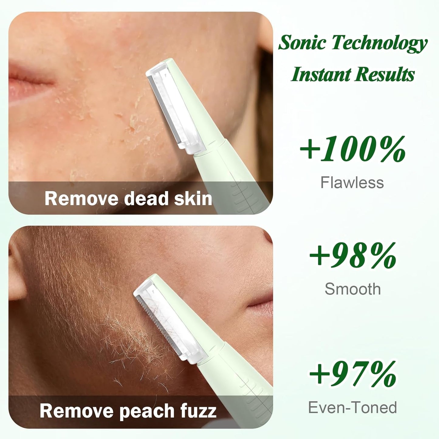 Sonic Dermaplaning Tool - Rechargeable Face Exfoliator with 22,000 Vibrations/Min | 12 Blades for Painless Peach Fuzz Removal