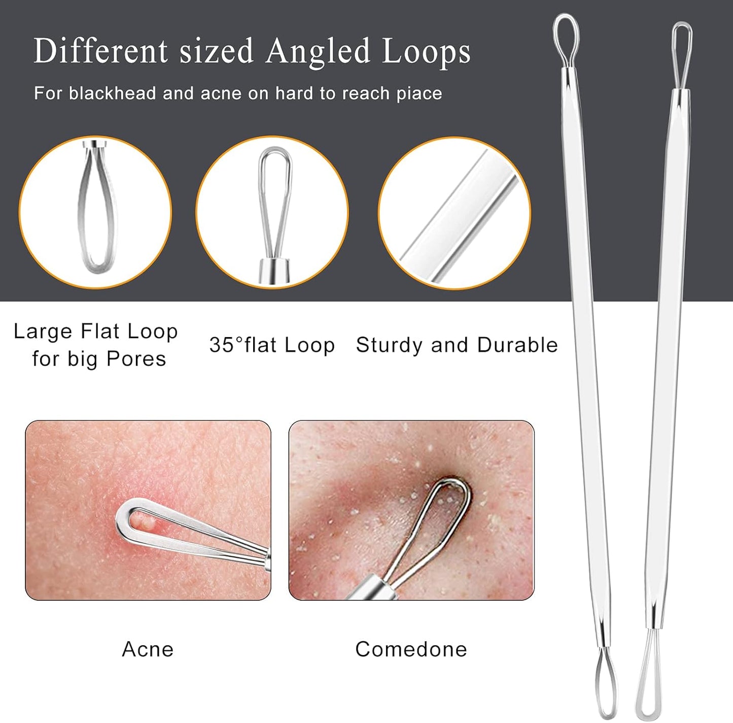 Pimple Popper Tool Kit - 6-Piece Blackhead Remover Set with Metal Case for Easy Pimple & Zit Removal | Silver