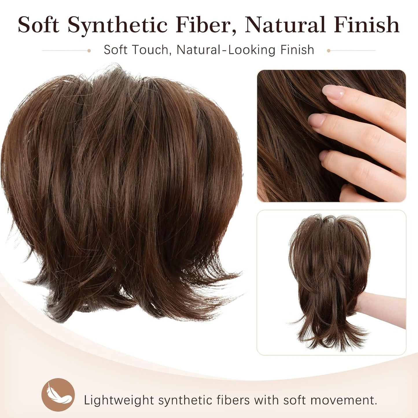 Claw Clip Ponytail Extension - Short Messy Hair Bun for Thin Hair | Straight Synthetic Hair, Easy Updo in Brown
