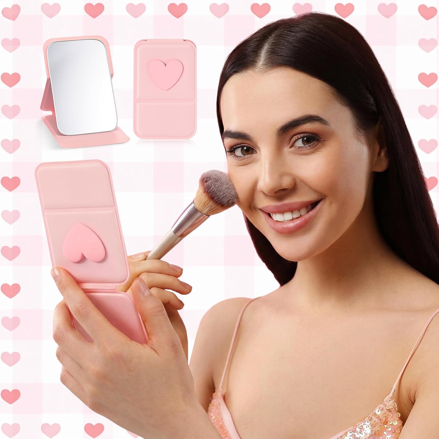 Amyhill Mini Folding Heart Mirror - 24 Pcs Compact Mirrors for Women | Pastel Pink Gift Set for Birthdays & Celebrations