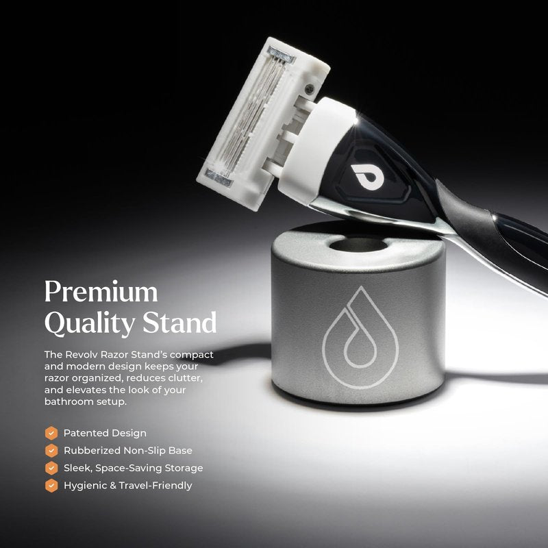 Revolv Razor - Razor Stand - Durable Razor Holder with Rubberized Non-Slip Base - Keeps Blades Clean, Dry & Upright -Opening measures 3/4 of an inch. Compatible with Most Cartridge Razors