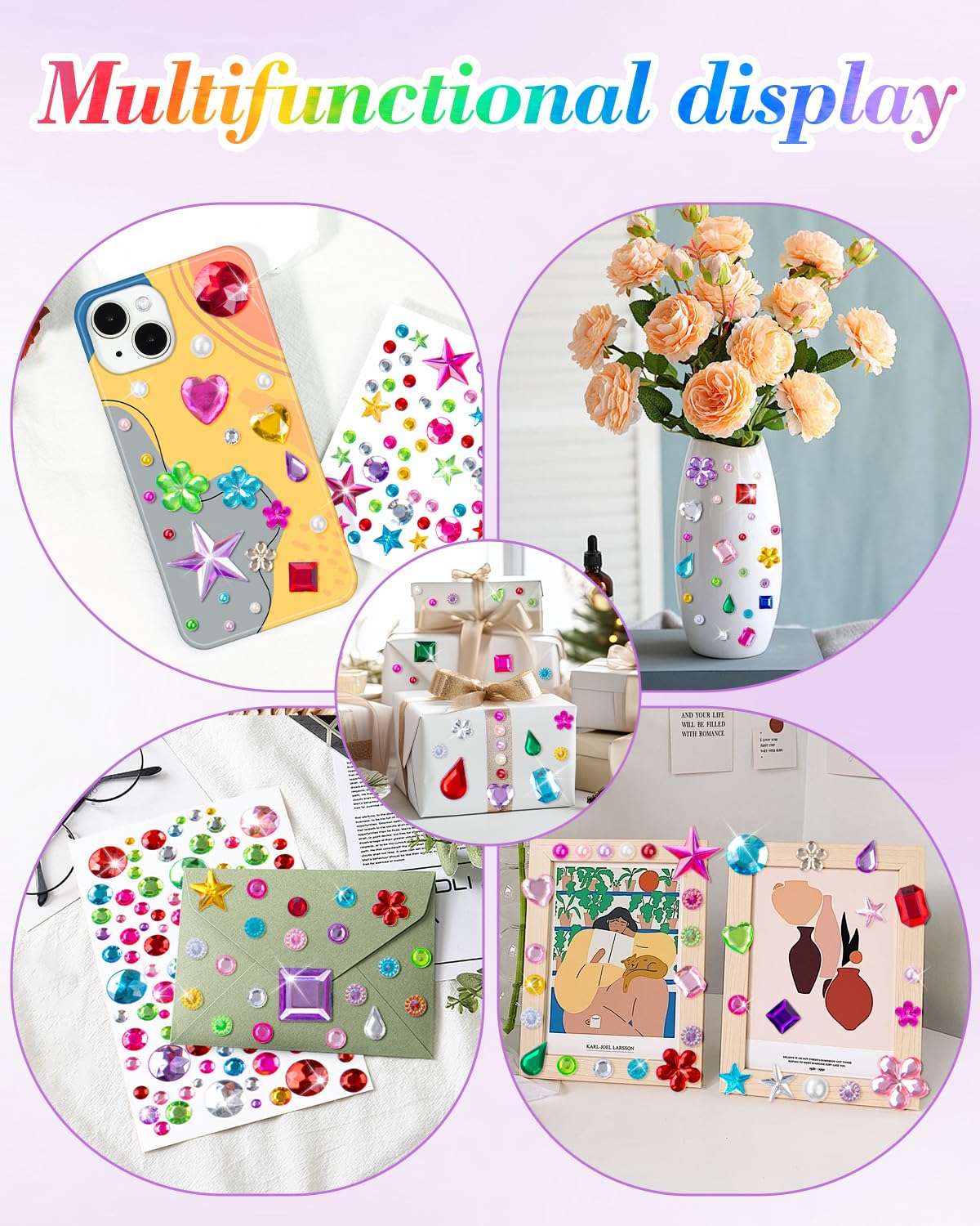 3062Pcs Gem Stickers-Self-Adhesive Face Jewelry Stickers, Acrylic Gems DIY Crafts, Sparkling Heart-Shaped Rhinestone, for Party & Holiday Supplies