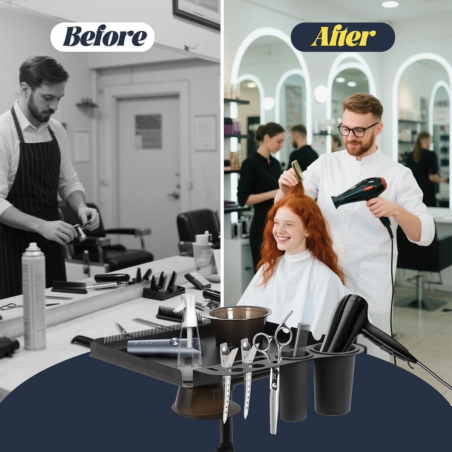 Salon Tray Cart - Height Adjustable Rolling Tray with 2 Magnetic Bowls | Hair Extension & Tattoo Tool Holder