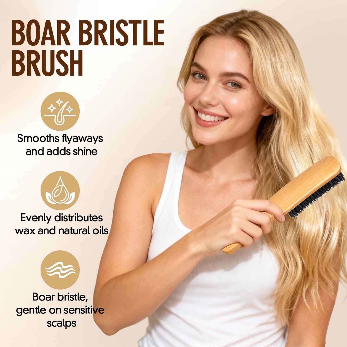 Boar Bristle Slick Back Hair Brush for Smooth Flyaways, Frizz, Sleek Ponytail, Buns and Edge Baby Hair, Teasing | Hair Comb, Edge Brush, Teasing Brush Styling Accessories for Girls, Kids, Women & Men