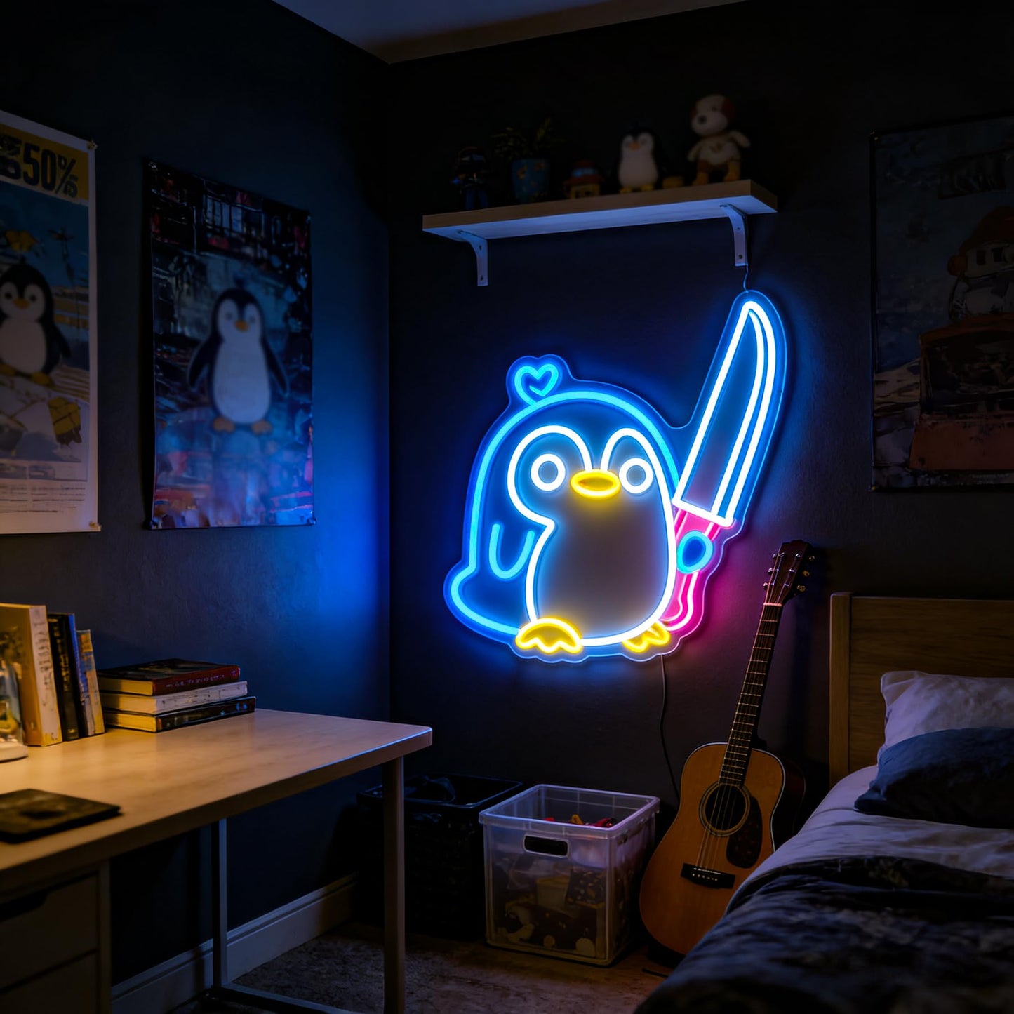 Ebdobgbs Penguin Neon Sign Led Neon Lights Neon Signs for Wall Decor Light Up Sign for Birthday Party Club Gift