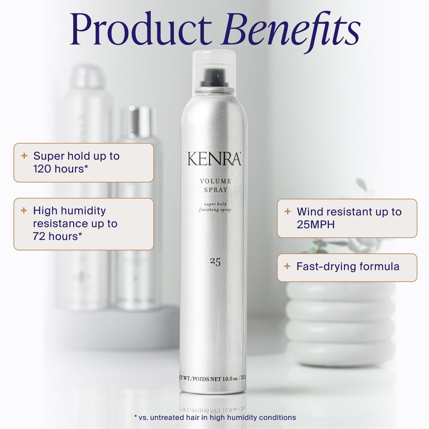 Kenra Professional Volume Spray 25 50% | Super Hold Finishing & Styling Hairspray | Flake-free & Fast-drying | Wind & Humidity Resistance | All Hair Types | 10 oz
