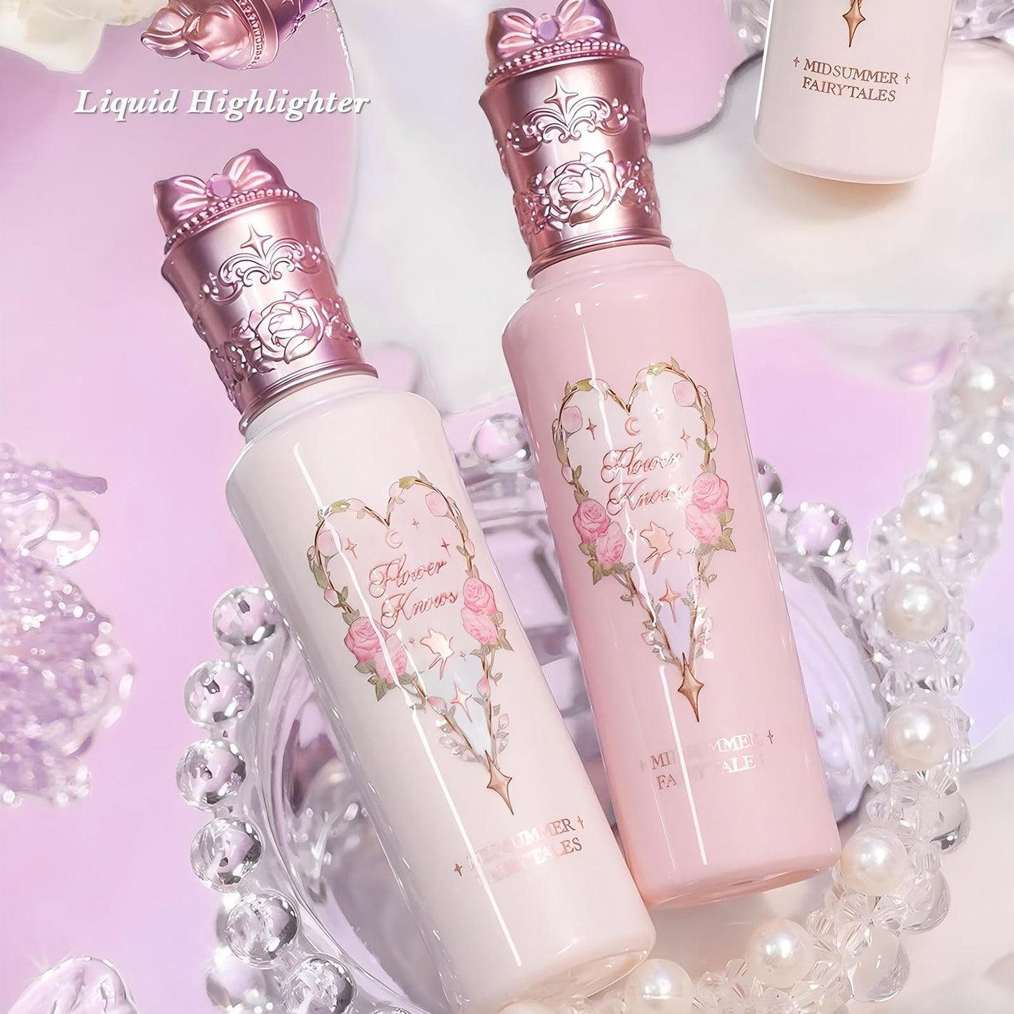 Flower Knows Midsummer Fairytales Liquid Highlighter&Eyeshadow,Silver Glitter Highlighter Makeup,Shimmer Face Illuminator,Blendable&Long-lasting face Highlighter for All Skin Tones(01 Moonlight Swing)