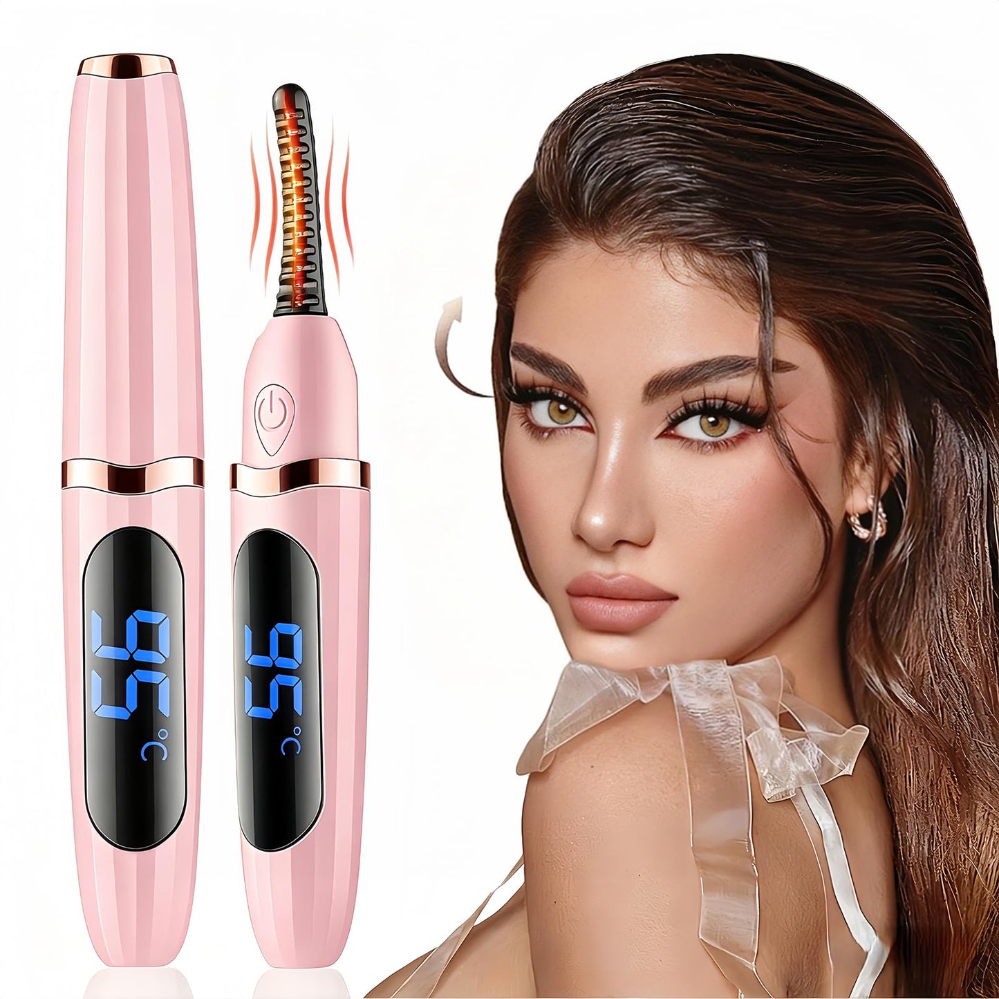 Heated Eyelash Curler - Heated Lash Curler Electric Eyelash Curler 3 Temp Settings for Makeup Tools for Achieving A Natural Curl and Long Lasting Eyelashes, Designed for Women, Pink AA