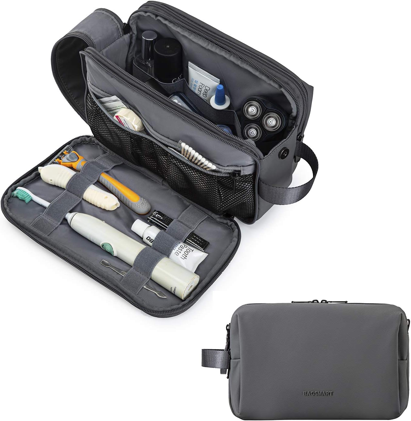 Toiletry Bag for Men - Water-Resistant Travel Organizer Dopp Kit | Grey Medium Size