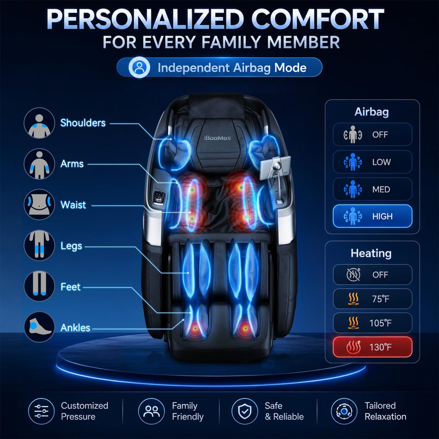 iBooMas True 4D Massage Chair, Deep Tissue Full Body Massage Chair with Adjustable 4D Pressure, AI Body Scan, 55" SL Track, Zero Gravity Recliner, Powered Leg Extension, 3-Level Heat, Black