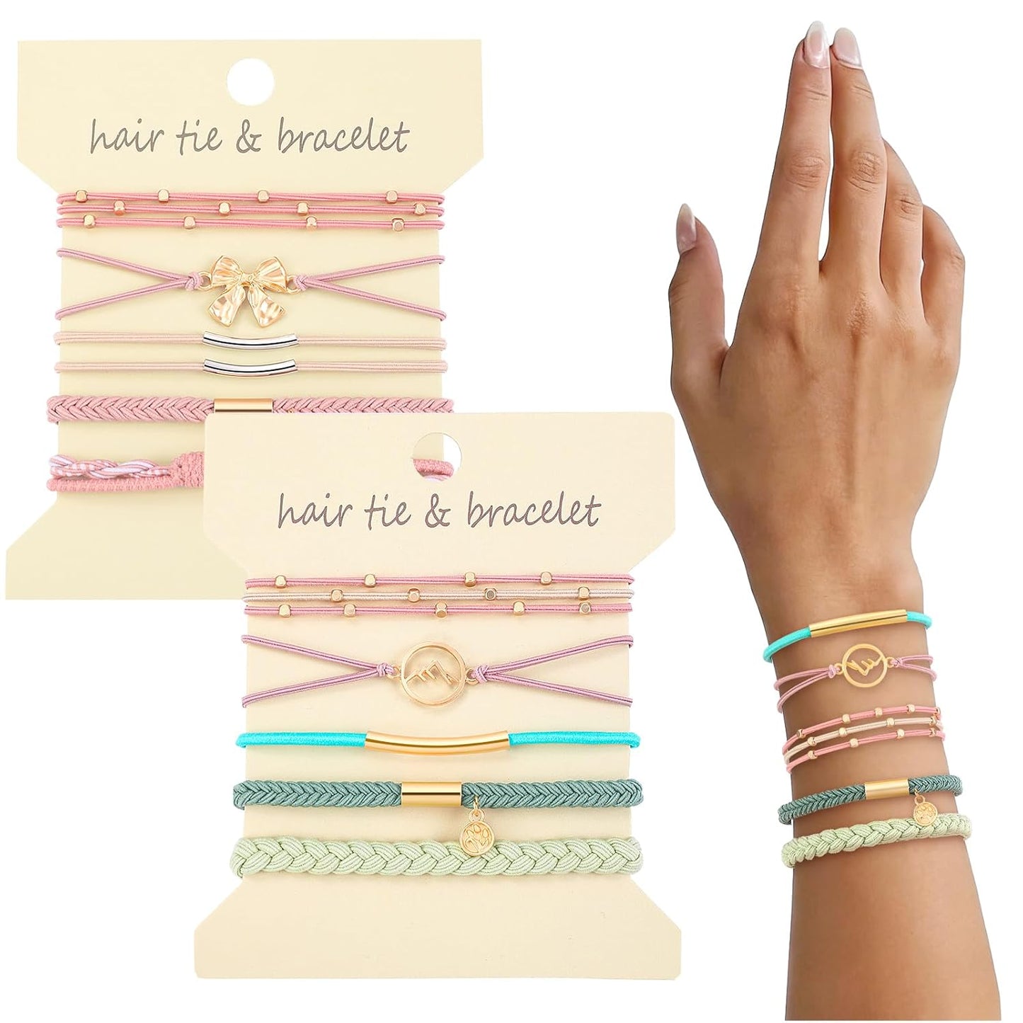 10PCS Hair Ties Bracelet Set - Soft Braided Boho Elastic Hair Bands for Women | Beige & Light Coffee