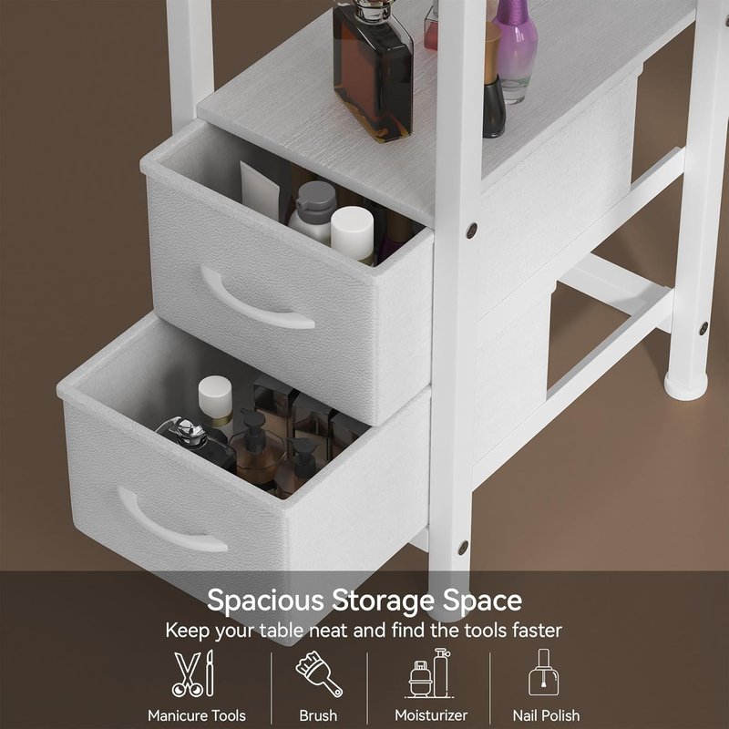 Manicure Table for Nail Tech - Professional Nail Station with 4 Storage Drawers & Dust Collector | White