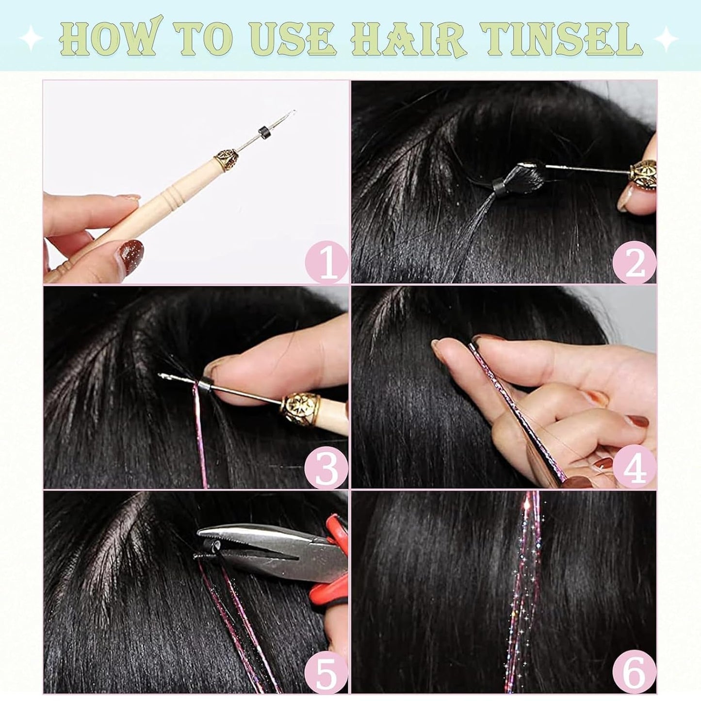 Hair Tinsel Kit - 18 Colors Holographic Hair Extensions | Heat Resistant Fairy Tinsel for Festivals & Parties