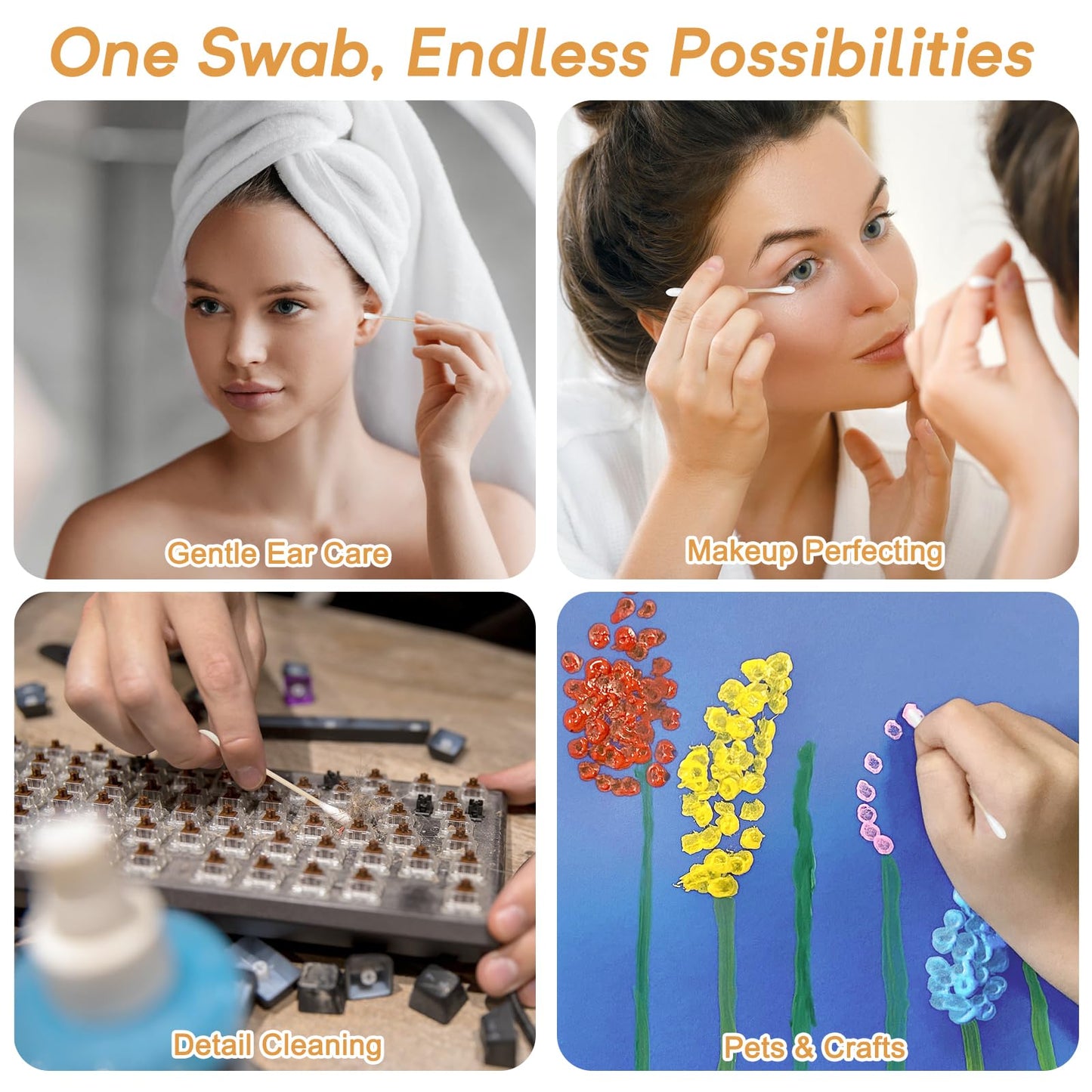 Bamboo Cotton Swabs, Soft Lint-Free Double Tips, 1000 Count Storage Box