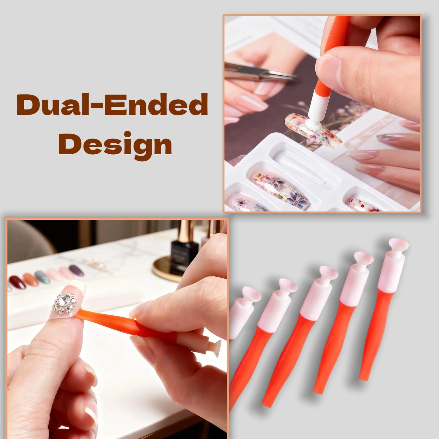 VONMAOGU 4Pcs Damage-Free Press On Nail Tools, Dual-Ended Silicone Suction Cup Lifter and Pry Bar for Easy Nail Tips Change, Manicure Kit for DIY & Professional