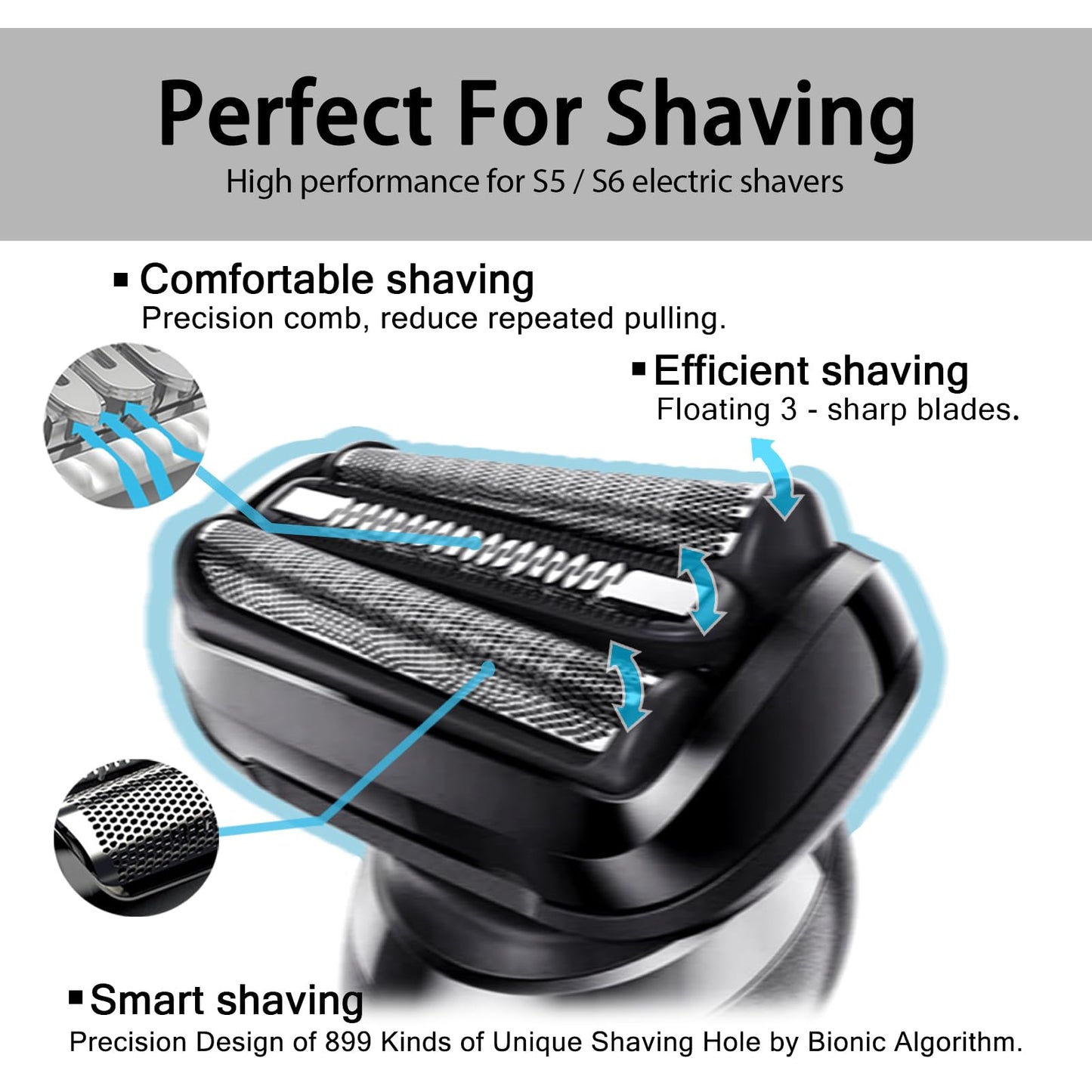 VIDSA Series 5 Series 6 53B Shaver Replacement Head for New Gens S5 S6 Razors, Compatible with 6072cc, 6090cc, 6020s, 6040cs, 6075cc, 5018s, 5049cs, 5035s…(2 Count)