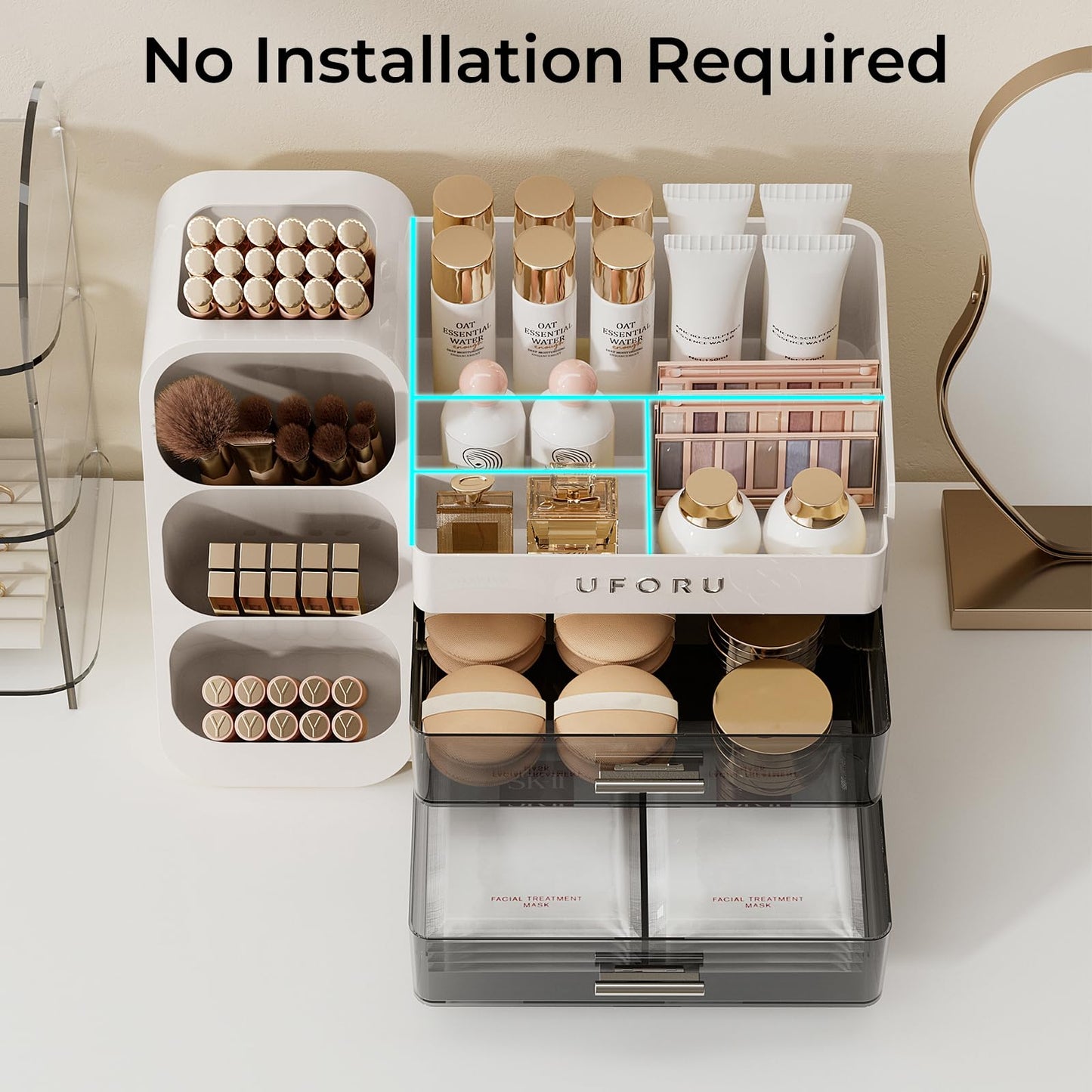 UFORU Makeup Organizer Countertop with Brush Holder for Vanity Bathroom