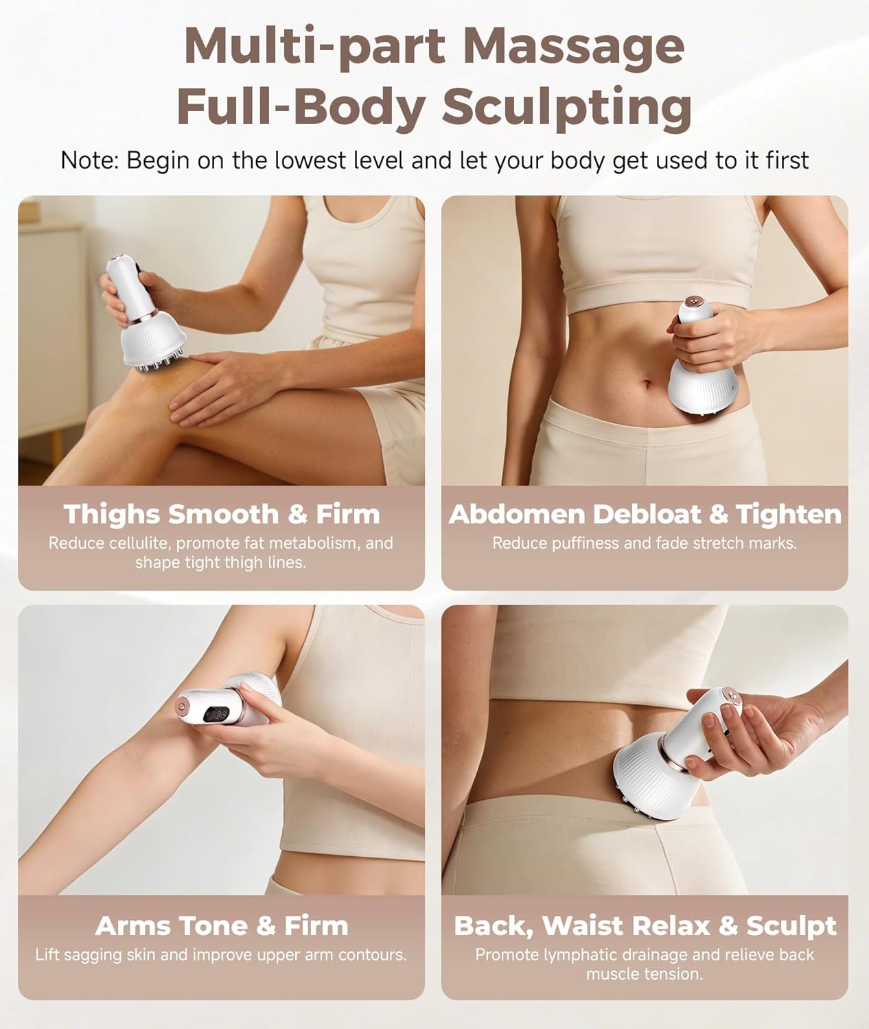 Lymphatic Drainage Massager - Anti-Cellulite Body Sculpting Machine with Red Light Therapy & Vibration | White
