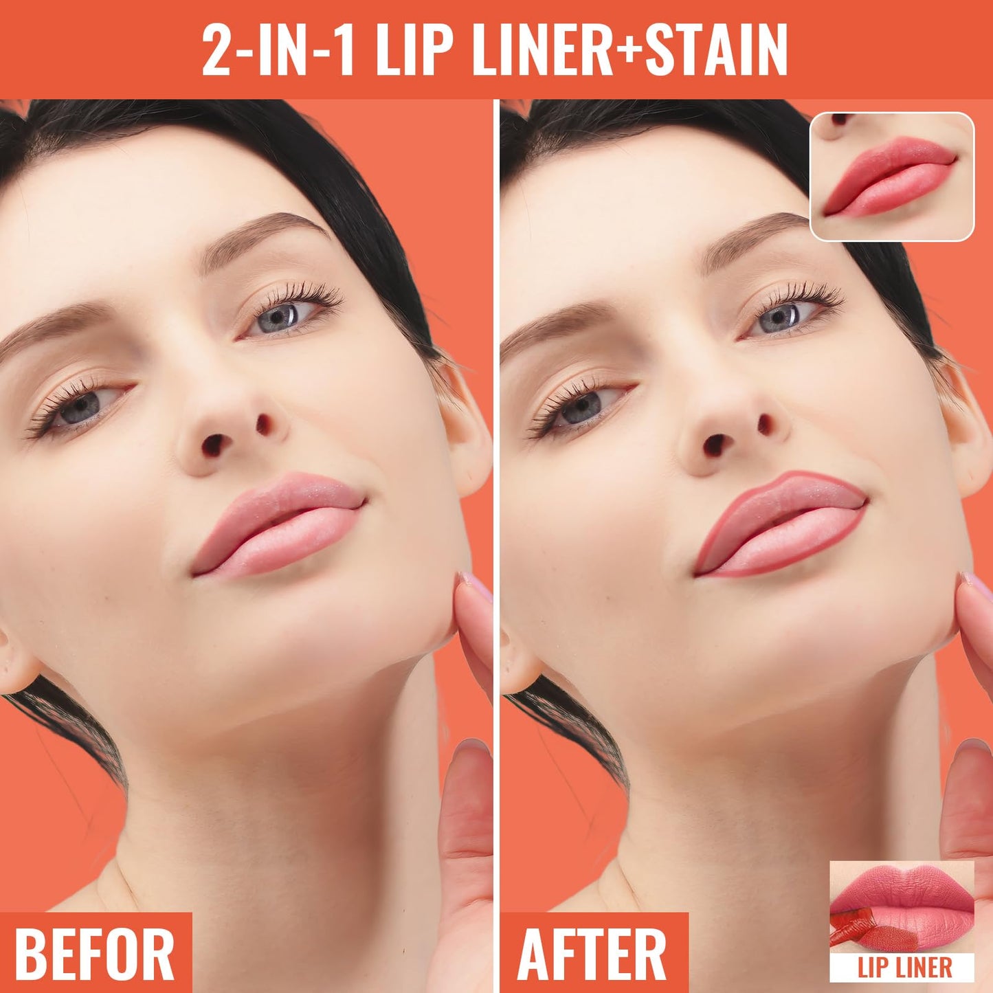 Vevivia Beauty 2pcs Lip liner Stain Peel Off,Lip Stain Waterproof Long Lasting,2-in-1 Lip Liner with Tweezer,Non-Fading Peel Off Lip Color,Stay On All Day,Perfect for Gift,Highly Pigmented Color