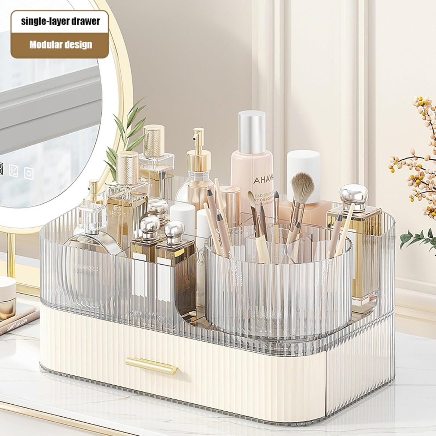 3-Layer Makeup Organizer - Clear Vanity Desk Storage with Drawers & Dividers | Perfect for Skincare & Perfume