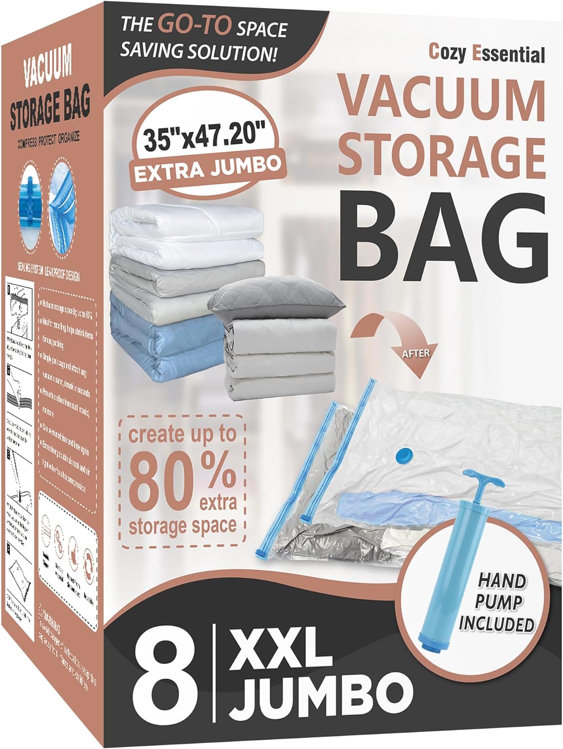Vacuum Storage Bags - 80% Compression Space Saver for Clothes, Bedding & Blankets | 20-Pack Combo