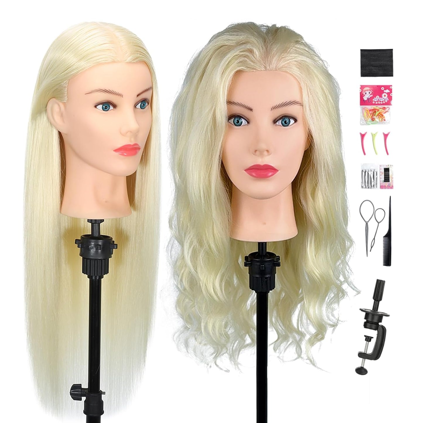 Human Hair Mannequin Head - 80% Real Hair Cosmetology Doll for Hairdresser Practice | Amber Brown with Tripod Stand & Clamp