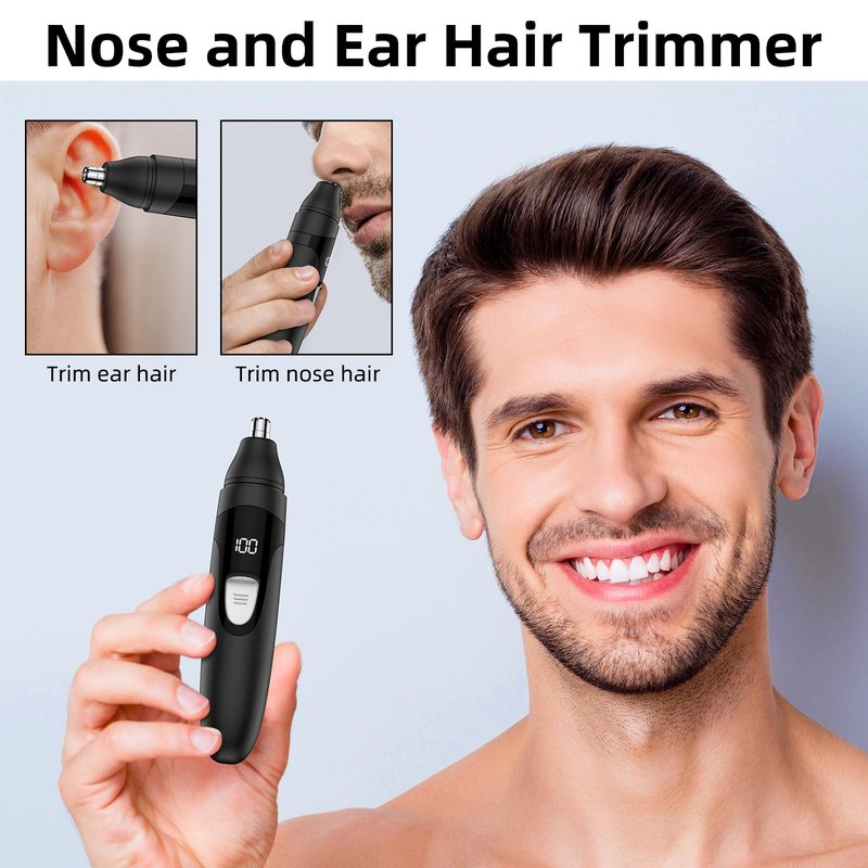 SHOBES Nose Hair Trimmer Painless Rechargeable Ear and Eyebrow Trimmer Professional with Edge Blades (Silver)