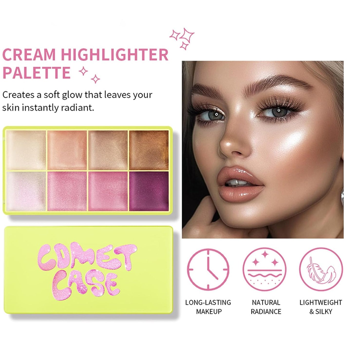 8-Color Cream Highlighter Palette - Lightweight & Waterproof for Mature Skin | Luminous Glow Makeup