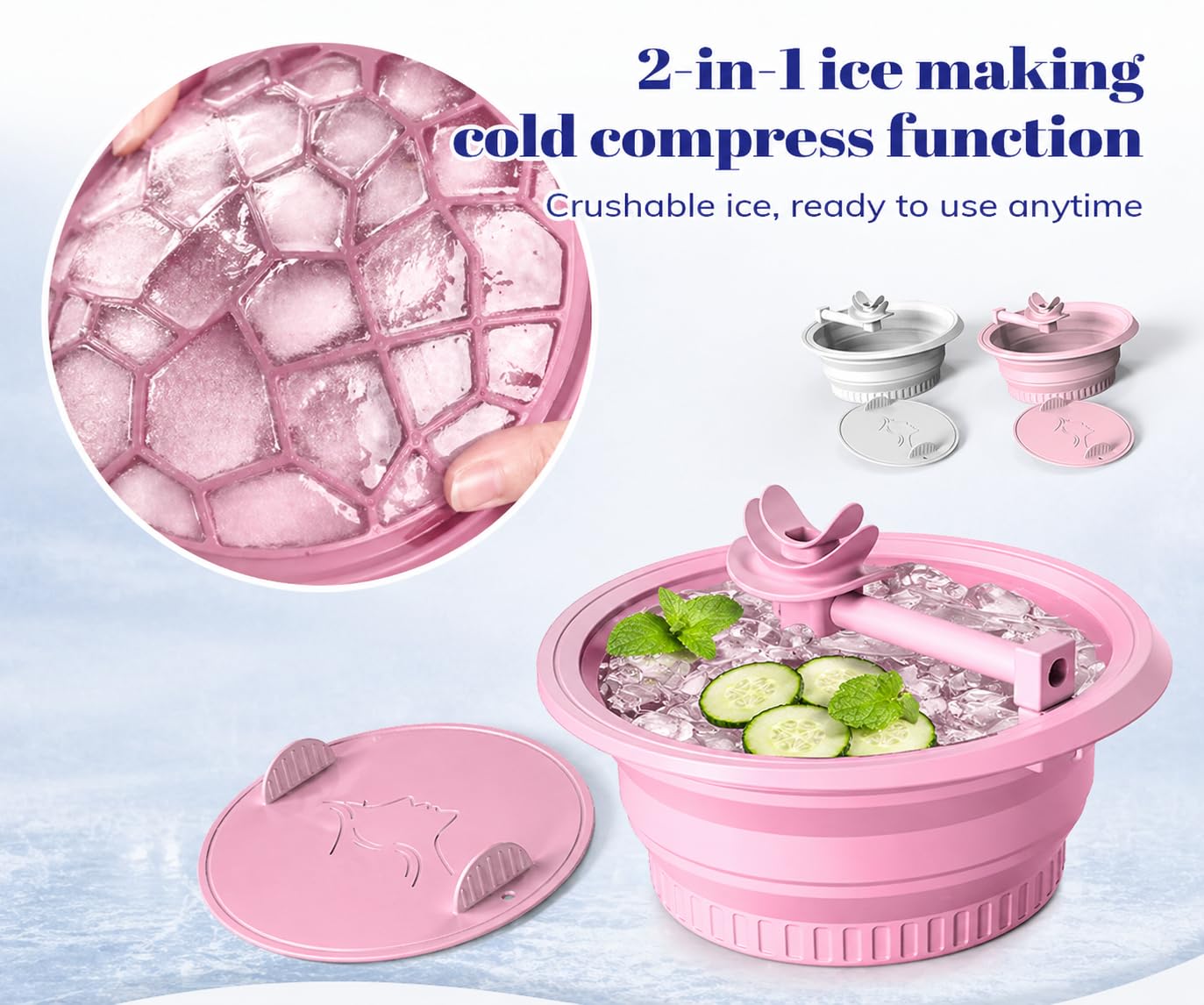 Face Ice Bath Bowl with Breathing Tubes and Built-in Ice Tray, Collapsible Silicone Ice Bowl for Face Cold Plunge, Portable Facial Ice Roller Alternative for Skin Tightening and Depuffing (Pink)