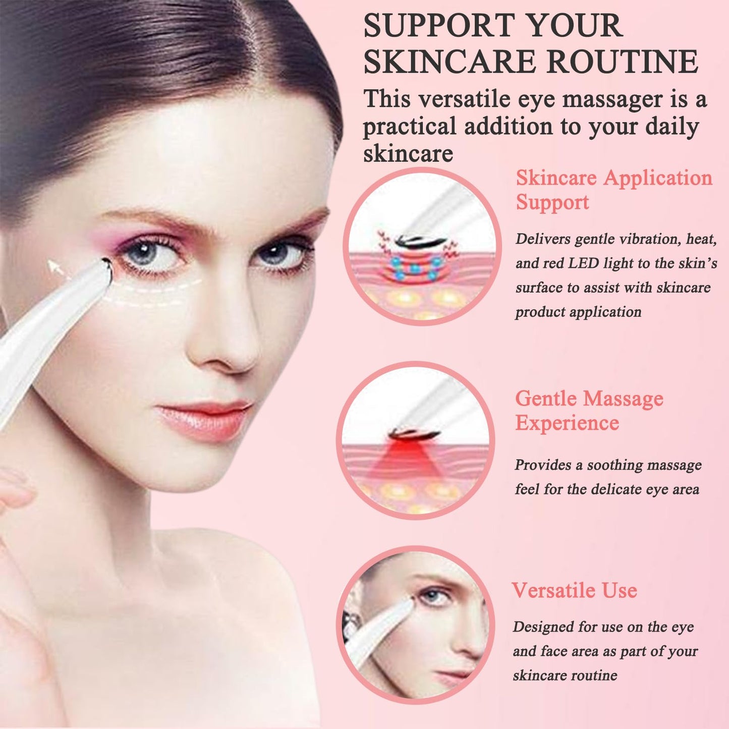 Vowleike Eye Lift Wand, 3 in 1 Vibrating Red Light 98°F to 113°F LCD Display Eye Massager for Dry Eyes, Dark Circles and Puffiness, Electrical Face, Neck Sculpting Pen for Fine Lines and Wrinkles