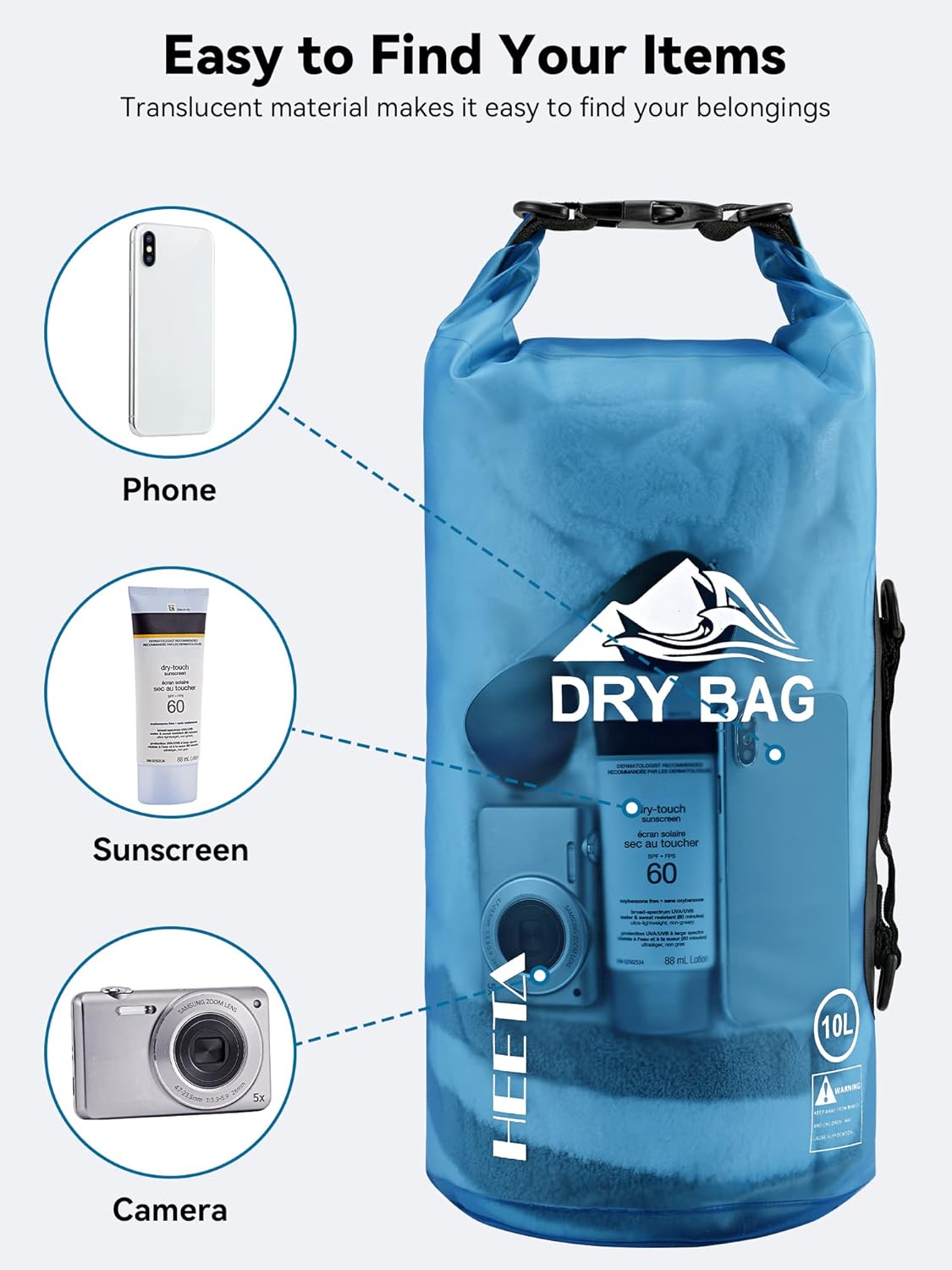 Waterproof Dry Bag - Lightweight Roll Top Storage Backpack for Travel, Swimming, Boating | 5L/10L/20L/30L/40L Sizes