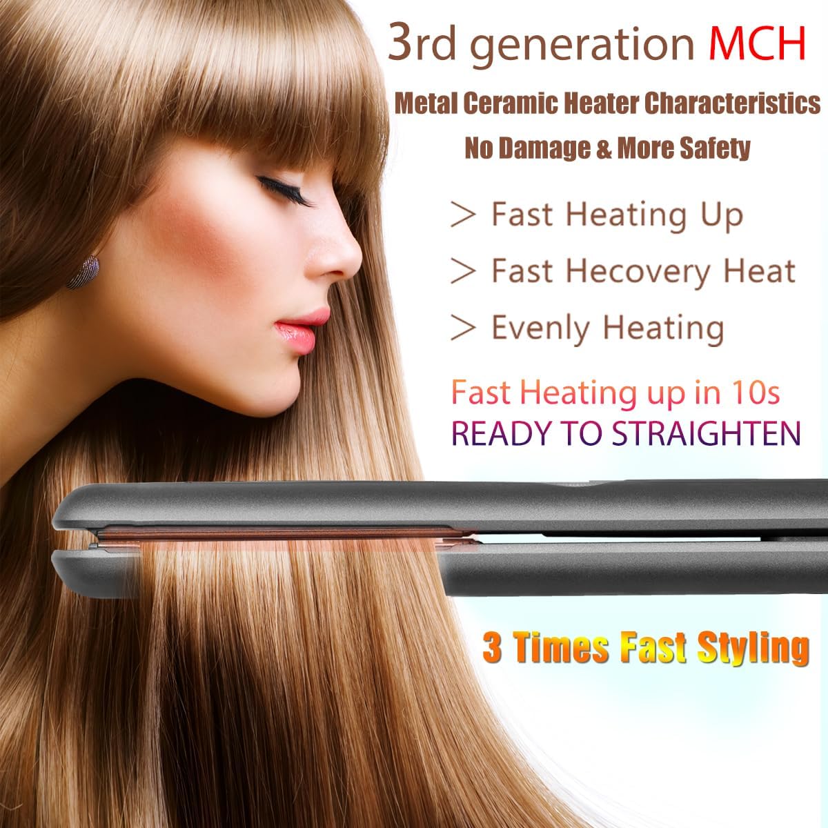 Ceramic Tourmaline Hair Straightener - Fast Heating 1" LCD Flat Iron | 3D Floating Plate, Travel Pouch, Dual Voltage