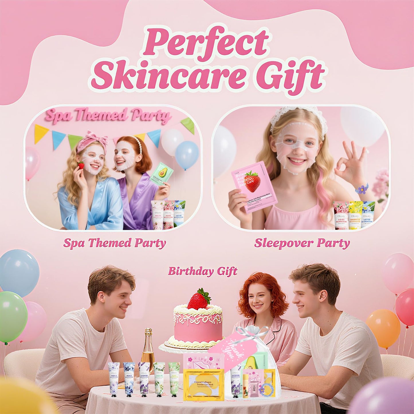 90PCS Spa Party Supplies Gifts for Women, Spa Party Favors Include Face Masks, Hand Cream, Lip Balm, Under Eye Patches, Lip Mask Bulk Gifts for Women, Spa Birthday Sleepover Party Supplies for Girls
