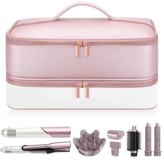Travel Hair Dryer Case for Shark Glam, Portable Hair Tools Bag for Shark FlexFusion, Double-Layer Storage Carrying Case for FlexStyle Blow Dryer, Silki Straightener & Glossi Attachments Holder (Pink)