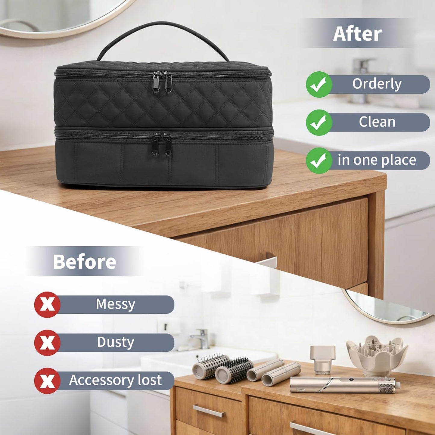 Hair Travel Carrying Case - Double-Layer Storage for Shark Flex Style & Dyson Airwrap | Black
