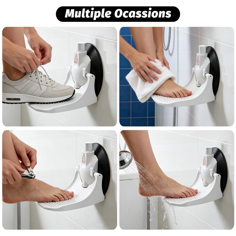 Shower Foot Rest, Foldable Anti-Slip Foot Rest with Strong Suction Cups, No-Drill Shower Stool for Shaving Legs, Elderly, Pregnancy & RV Travel