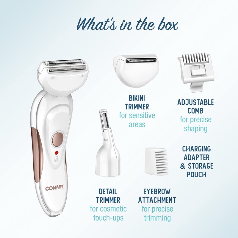 Conair All-In-1 Body and Facial Hair Removal for Women, Cordless Electric Trimmer & Shaver, Perfect for Face, Ear/Nose, Eyebrows, Legs, and Bikini Lines