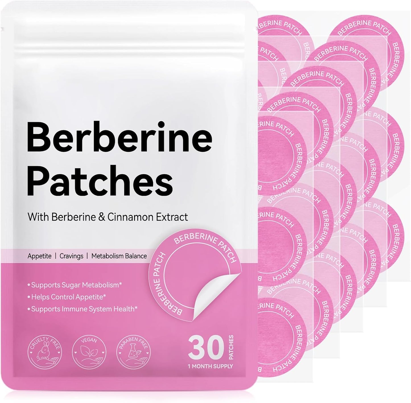 Berberine Patches - 8-Hour Long-Lasting Formula with Cinnamon & Pomegranate | 30 Count for Targeted Support