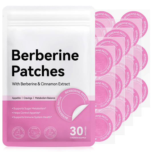 ROWKDRKB Berberine Patches, with Cinnamon, Pomegranate, 8-Hour Long-Lasting Formula Support for Women and Men, Applied to Various Parts of The Body, 30 Patches