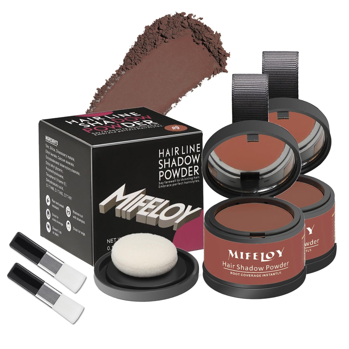 MIFELOY 2 Pack Root Touch Up Powder, Cover Up Hair Color, Root Coverage for Women and Men, Concealer for Beard Line, Eyebrow, and Thinning Grey Hairline