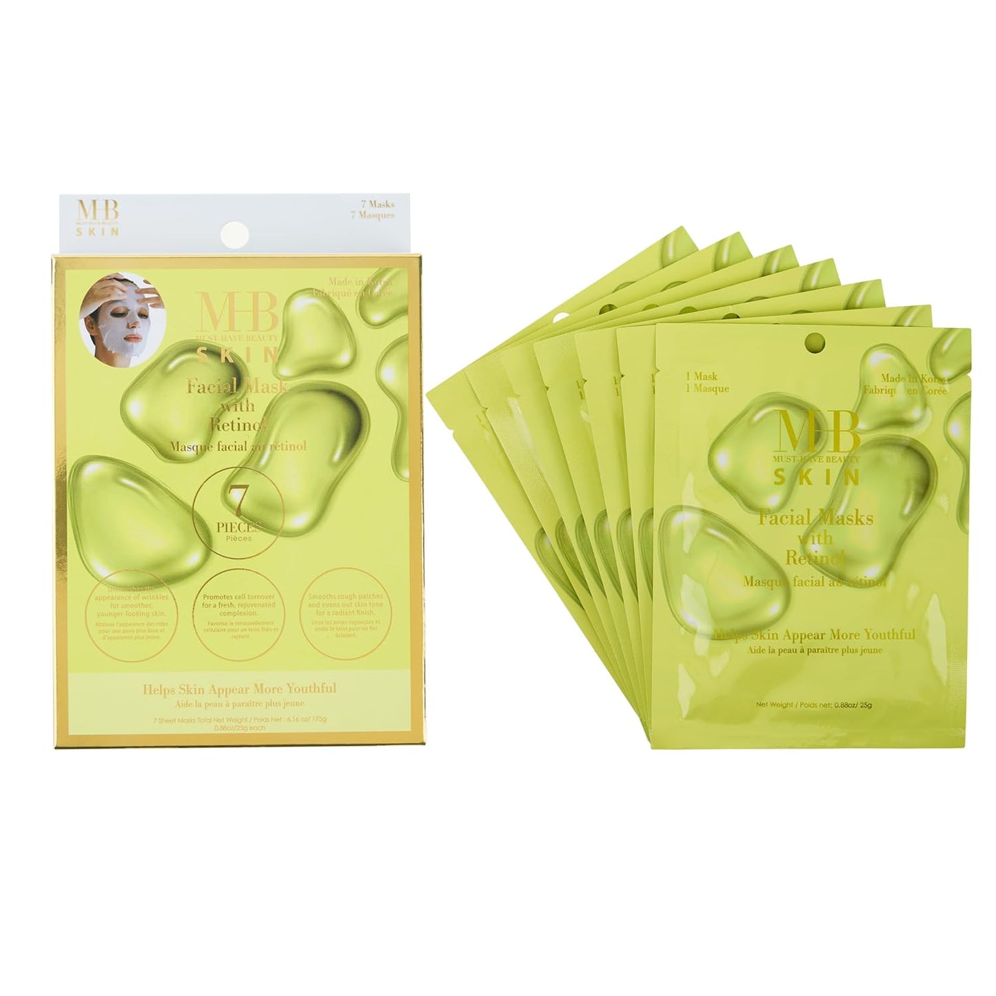 Collagen Sheet Mask Set - 7pc Firming Facial Masks | Hydrolyzed Collagen for Youthful Skin | Korean Skincare