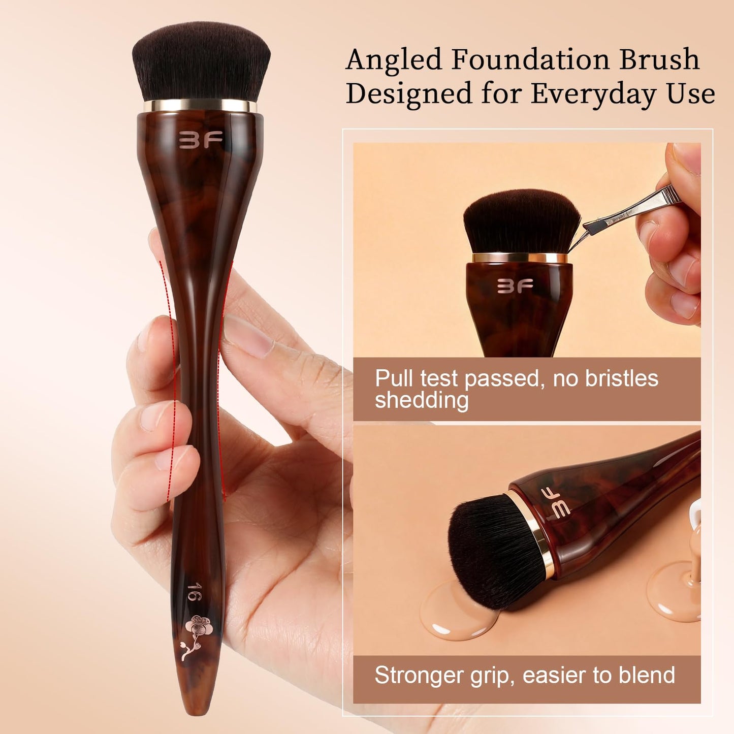 Angled Foundation Brush for Liquid & Cream - Dense Kabuki Makeup Brush for Seamless Blending & Contouring - Professional Soft Synthetic Brocha para Maquillaje (Brown)
